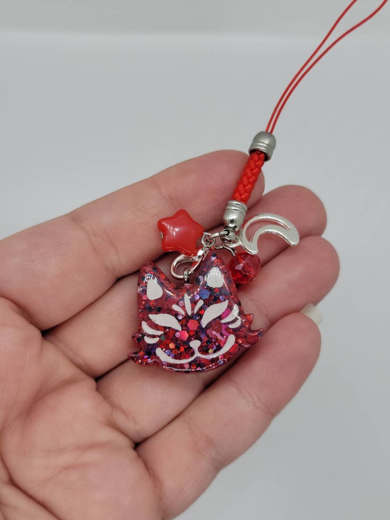 Red, White and Blue Kitsune handmade OOAK Resin Charm Very Cute Accessory C