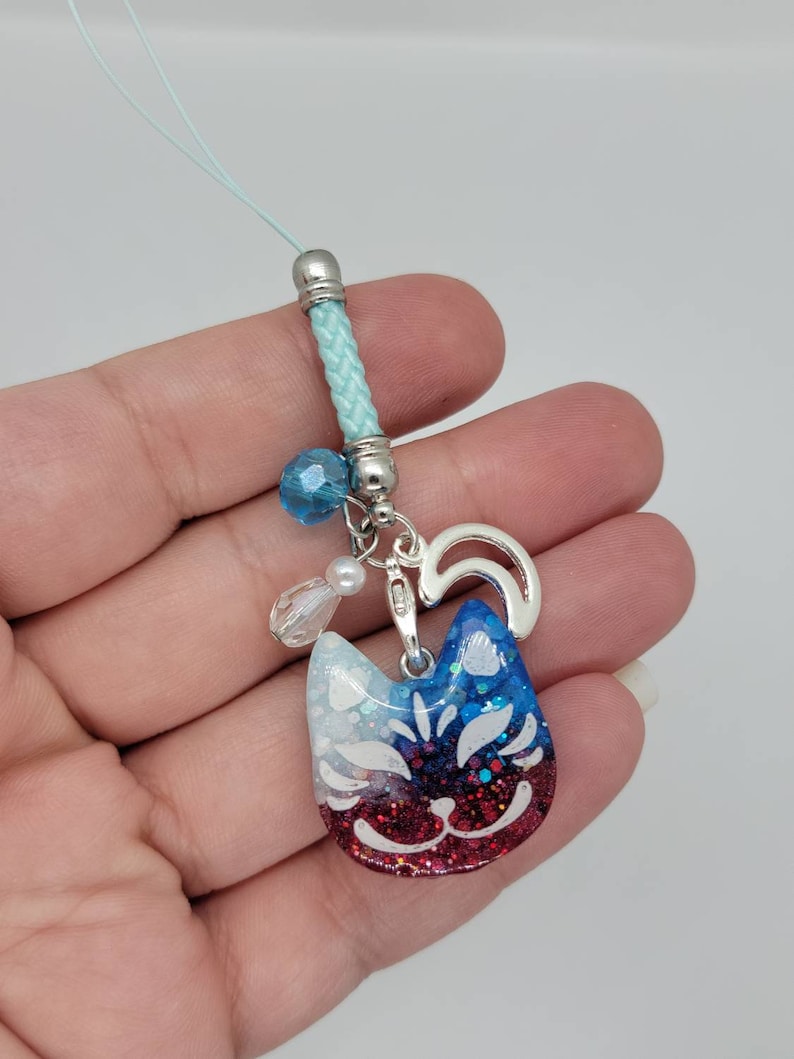 Red, White and Blue Kitsune handmade OOAK Resin Charm Very Cute Accessory A