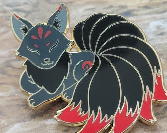 Midnight Kitsune Enamel Pin ~ ninetailed fox ~ super cute!