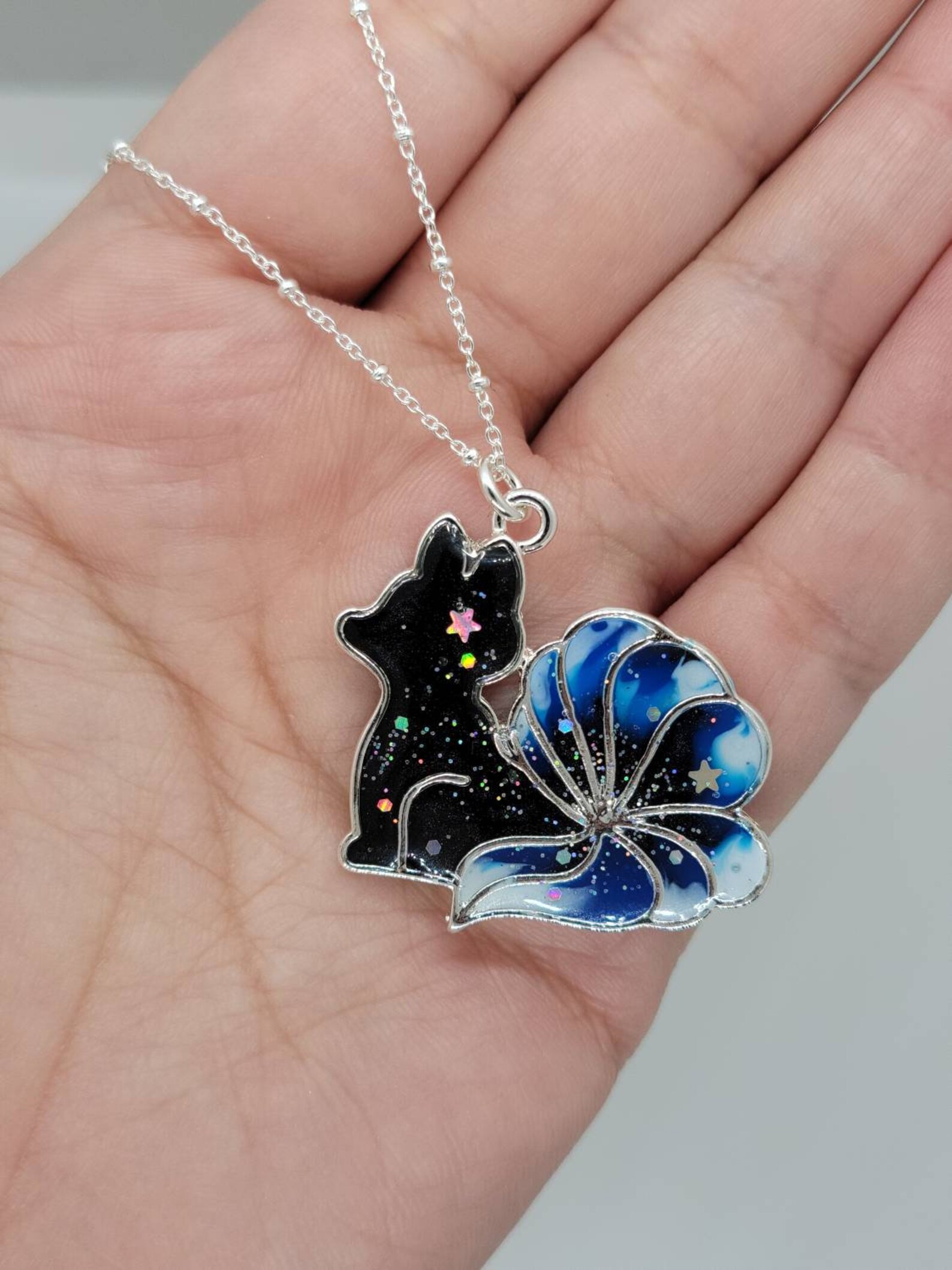 Kitsune Necklace Sterling silver 925 Satellite Curb Beaded Etsy