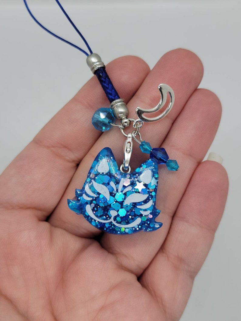 Red, White and Blue Kitsune handmade OOAK Resin Charm Very Cute Accessory D