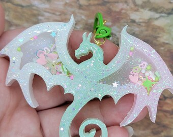 Pastle Green,Pink and White Dragon ~ handmade OOAK Resin Keychain ~ Very Cute Accessory