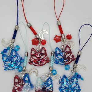 Red, White and Blue Kitsune handmade OOAK Resin Charm Very Cute Accessory image 7