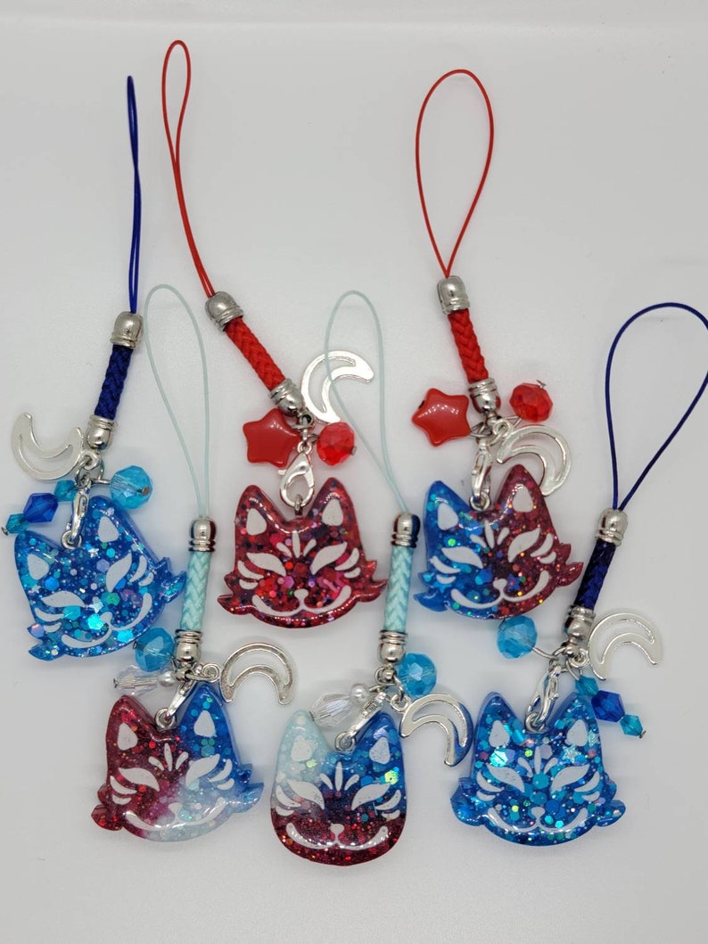 Red, White and Blue Kitsune handmade OOAK Resin Charm Very Cute Accessory image 7