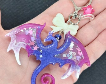 White Magenta and purple Dragon ~ handmade OOAK Resin Keychain ~ Very Cute Accessory