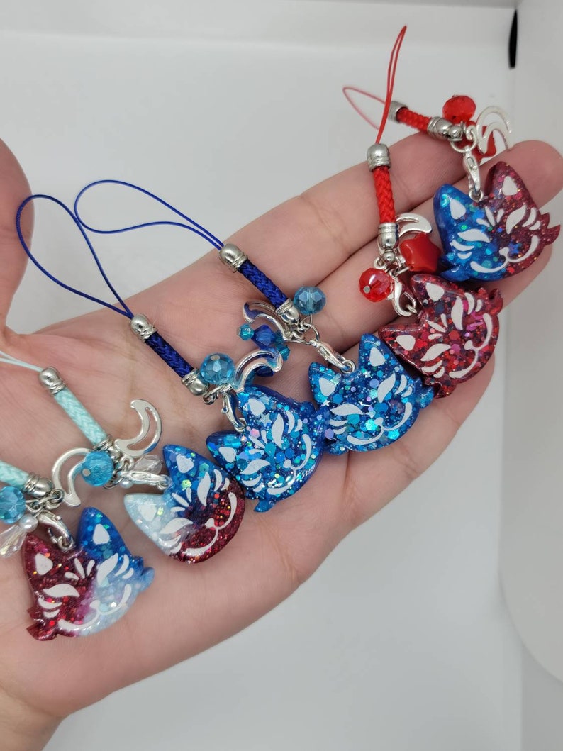 Red, White and Blue Kitsune handmade OOAK Resin Charm Very Cute Accessory image 1