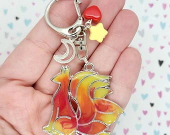 Fire Kitsune ~ handmade OOAK Resin Keychain ~ Very Cute Accessory