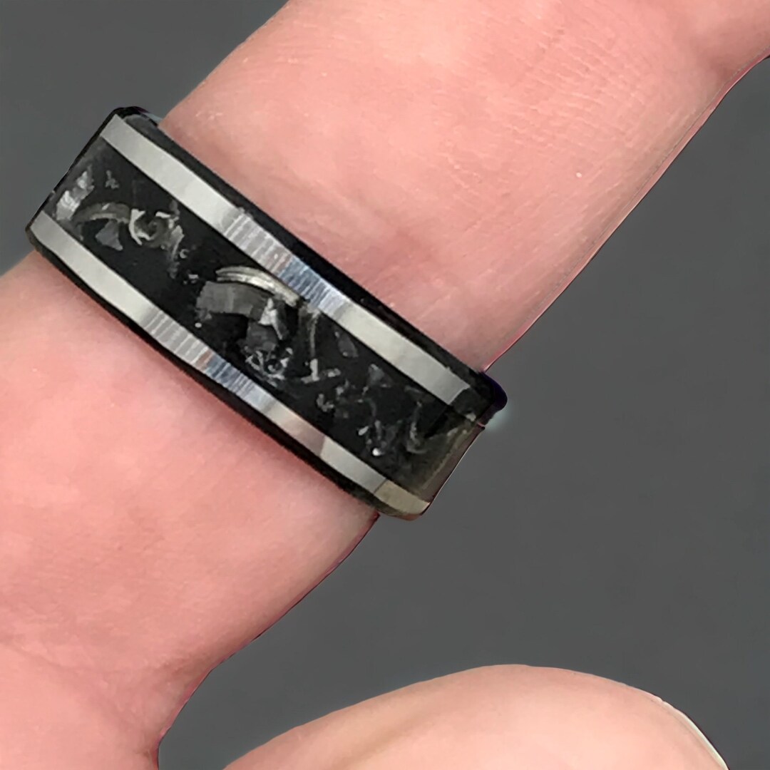 Meteorite Inlay Ring Meteorites Meteorite Jewellery Etsy