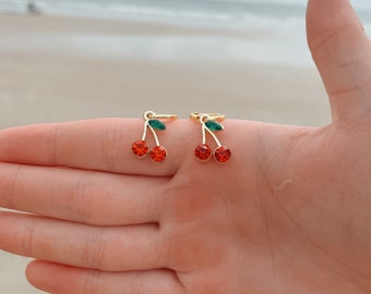 Gold Cherry Huggie Earrings- Hypoallergenic and Tarnish Resistant