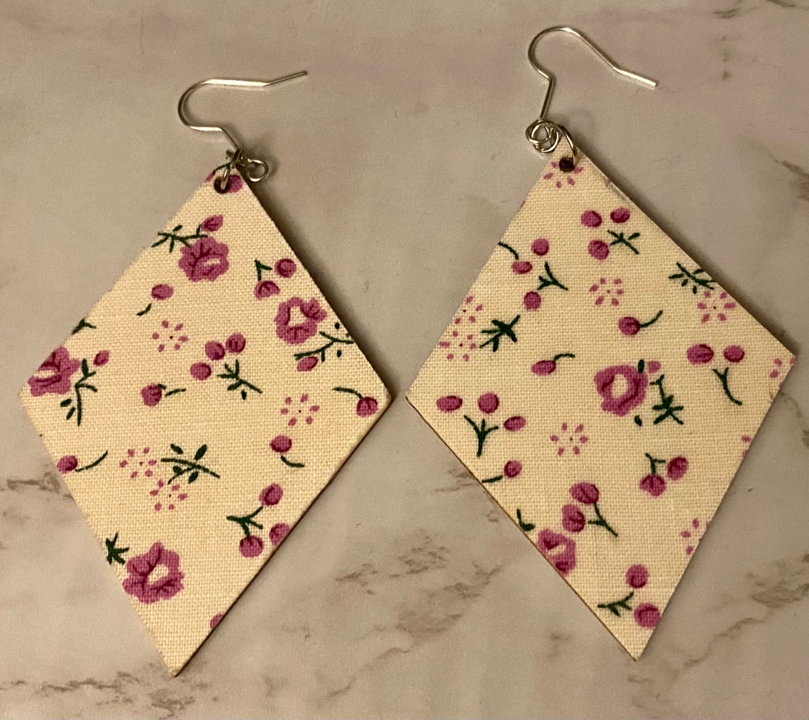 Fabric and mod podge on wood earrings Etsy
