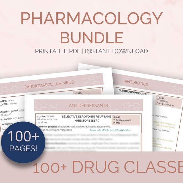 Pharmacology Bundle Nursing Study Guide | 100+ Classes | Cardiac, Psych, Immune, Maternity Medications & MUCH MORE | Blank Drug Cards | PDF