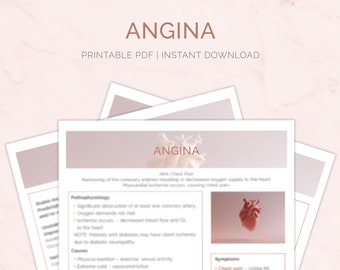 Angina Study Guide, Cardiac System Nursing Study Notes for Med Surg (Digital Download)
