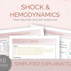 Shock Study Guide | Nursing Notes | Cardiogenic | Hypovolemic | Septic | Anaphylactic | Neurogenic | Hemodynamic Monitoring | 10 Pages | PDF