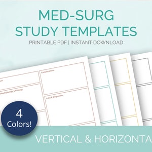 Modello di studio Med Surg Modello di note infermieristiche patho / Mappa concettuale / 4 colori inclusi / Ritratto orizzontale / PDF orizzontale e verticale