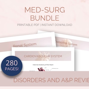 Med Surg Study Guide Bundle Nursing Notes | 280 Pages EKGs ECGs, Shock, Hemodynamics, PVD PAD,  Disorders with A & P Review Digital Download