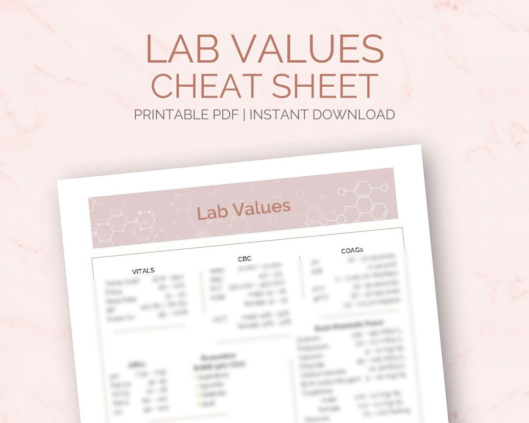 Lab Values Nursing Cheat Sheet | Study Guide | Digital Download - Etsy