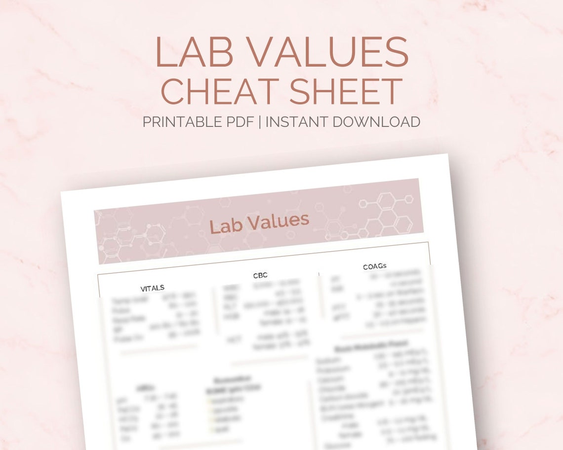 Lab Values Nursing Cheat Sheet | Study Guide | Digital Download - Etsy ...