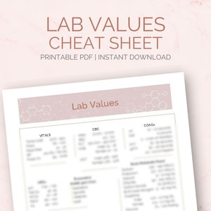 Lab Values Nursing Cheat Sheet | Nursing Student Notes  | Study Guide | Digital Download