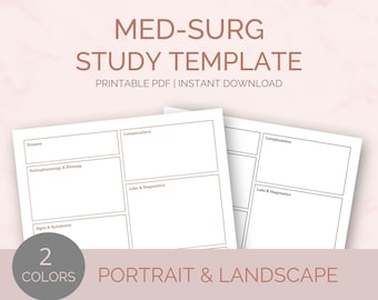 Med Surg Study Template | Patho Nursing Notes Template | Concept Map | PDF in Landscape and Portrait Layouts
