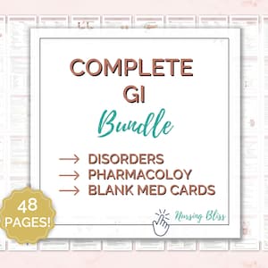 GI-Störungen Bündel für Med Surg einschließlich Pharmakologie | Pflegehinweise | GI Meds Bundle | Verdauungssystem A & P | Digitaler Lernführer PDF