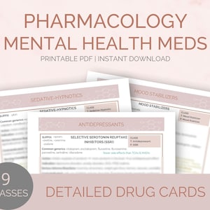 Paquete de medicamentos psiquiátricos para la salud mental y la farmacología de enfermería / Guía de estudio de enfermería / Notas sobre fármacos neurológicos / Plantilla de mapa conceptual incluida / PDF