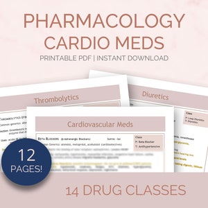 Pflege-Apotheke Cardio Meds Bundle | Pflegeleitfaden | 14 Suchtmittel-Klassen | Cardiac Pharm Notizen | Studienvorlage Inklusive Landkarte