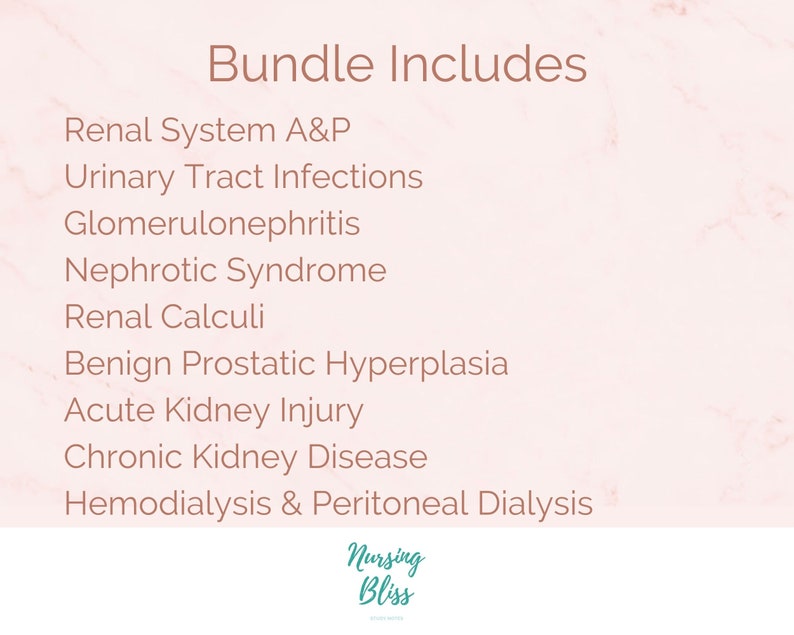Renal / Urinary System Bundle Study Guide Nursing Notes | UTI | Calculi ...