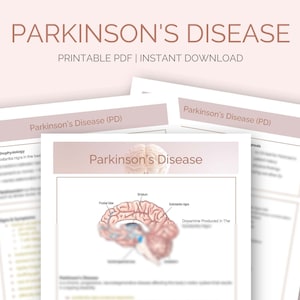 Parkinson's Disease Nursing Study Notes Student Study Guide Med Surg Neurologic Disorder Digital Download Digital File PDF image 1