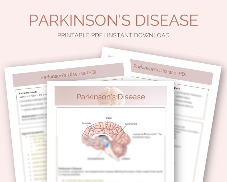 Parkinson's Disease Nursing Study Notes Student Study Guide Med Surg Neurologic Disorder Digital Download Digital File PDF image 1