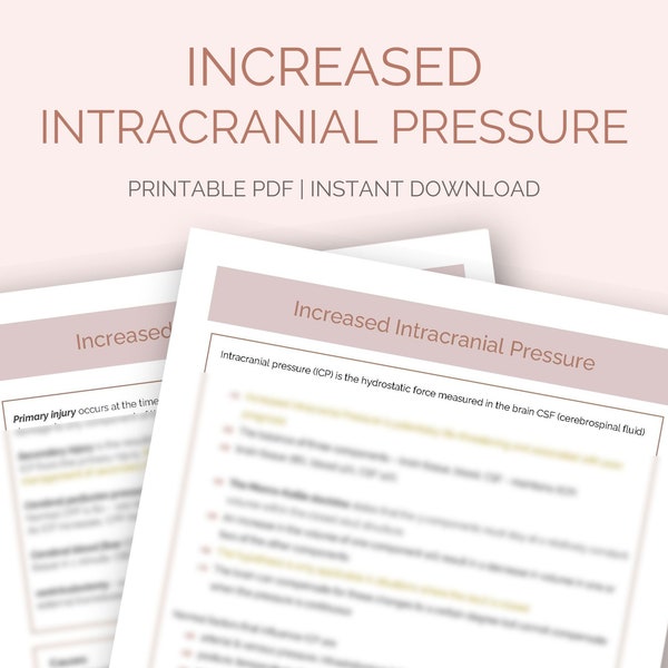 Increased Intracranial Pressure | ICP | Nursing Study Notes | Student Study Guide | 4 pages | Med Surg | Neurologic Disorders | Digital PDF