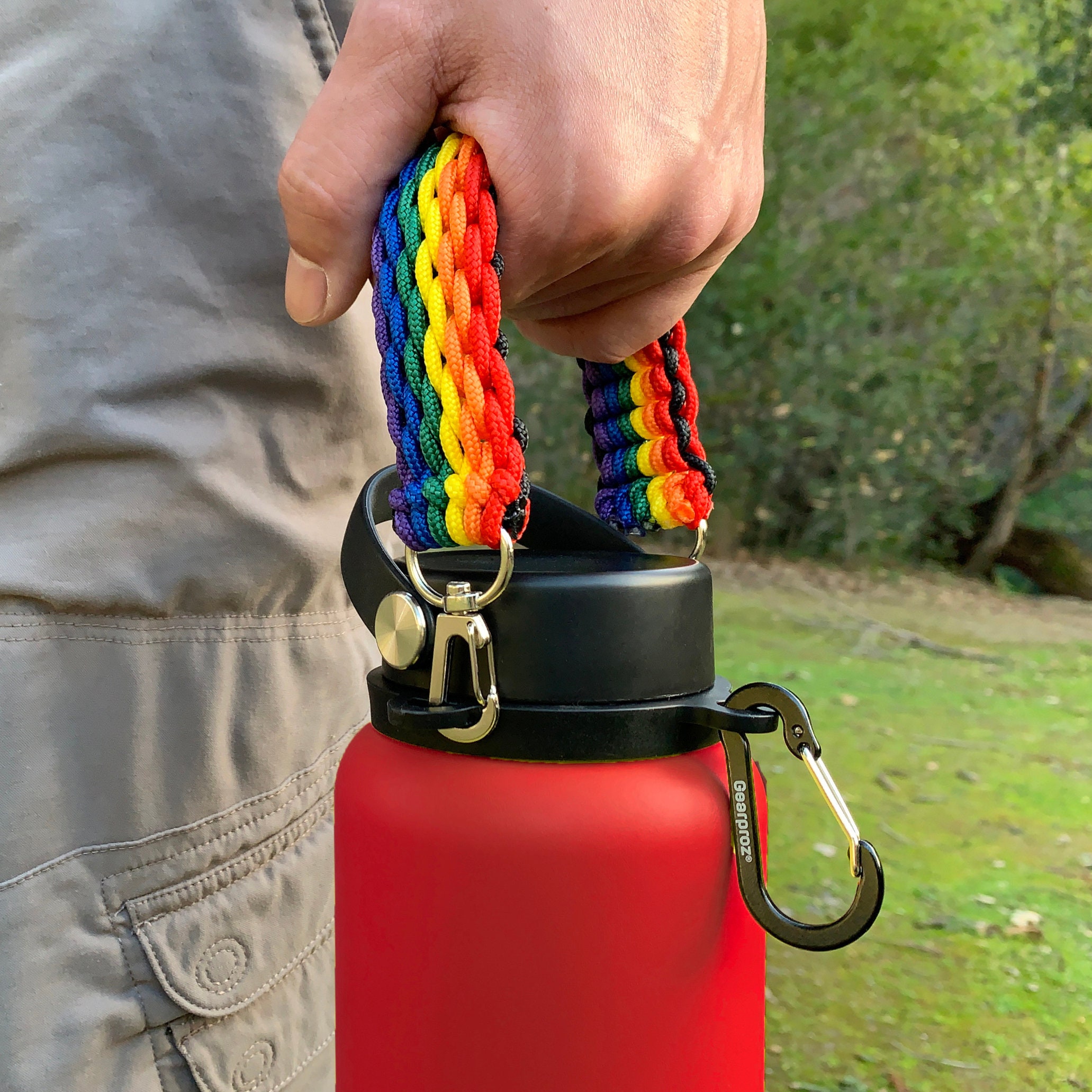 Gearproz Paracord Handle for Hydro Flask - Also Compatible with Iron Flask,  Thermoflask, Takeya 12 to 40 oz Water Bottles - Accessories with Survival