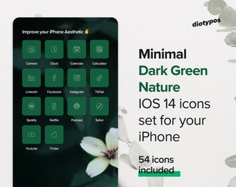 Minimal - Dark - Green - Nature - Forest - Aesthetic IOS 14 App / Application Icons for iPhone - 54 pack - digital custom social media icons