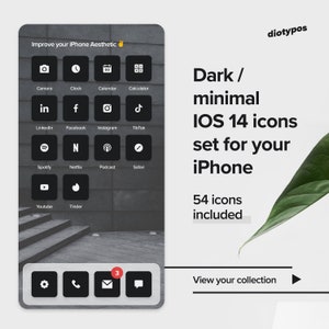 Simple - Dark - Minimal - Black And White - Aesthetic IOS 14 App Icons for iPhone - 54 pack / collection - digital custom social media icons