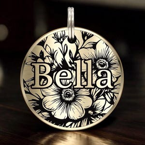 Médaille pour chien en laiton gravé, Médaille d'identification pour chat Cooper, Médaille d'identification personnalisée pour animal de compagnie pour collier, Médailles d'identification personnalisées pour chien et chat, Cadeau pour chien, Médaille pour chien fleur