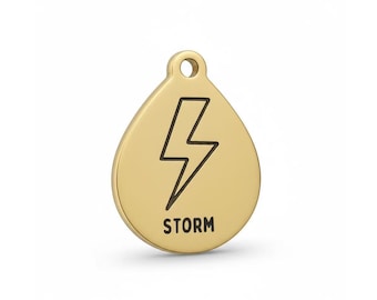 Storm Engraved Pet ID Tag Personalized, Thunderbolt Dog Collar Charm