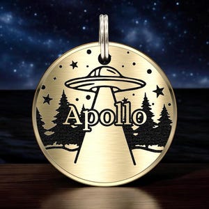 Engraved Brass Dog Tag, Cooper Cat Name Tag, Personalized Pet ID Tag for Collar, Custom Dog & Cat ID Tags, Dog gift, Space Dog Tag