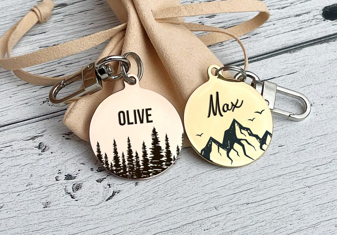 Personalized Mountain Forest Dog Tag, Pet Dog Tag, Pet ID Tag, Puppy ...