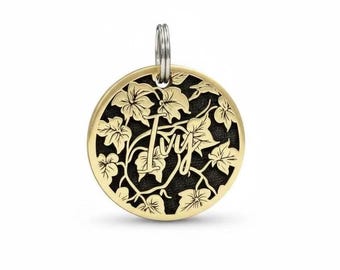 Engraved Brass Pet ID Tag, Ivy, Custom Dog & Cat Collar Tag