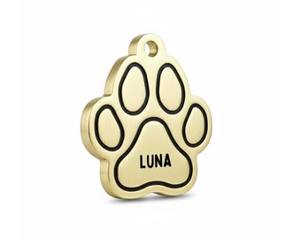Personalized Paw Print Dog Tag, Custom Engraved Pet ID, Handmade