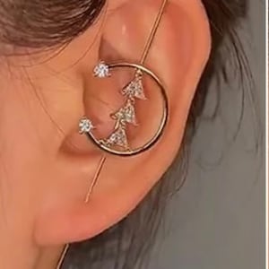 Gold Large Moon with triangle crystal Earpin