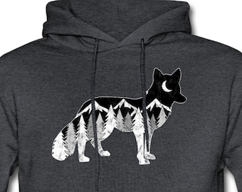 Fox Mountains and Trees Hoodie unisex, regalo para amantes del zorro, regalo para sudaderas con capucha de montaña, regalo para zorros, sudadera con capucha para zorros, sudadera para excursionistas