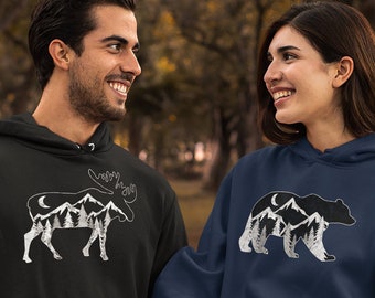 Moose hoodie unisex, moose lover gift, mountain hoodie, wildlife hoodie, gift for animal lover, mountain lover sweatshirt, moose gift