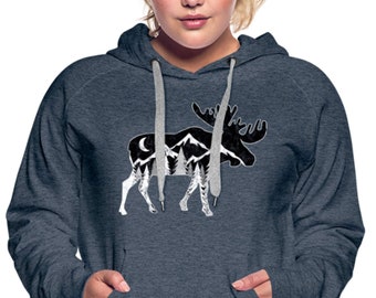 Moose and Mountains Hoodie, tree hoodie, women's mountain hoodie, women's Colorado hoodie, women's mountain sweatshirt, women's moose hoodie