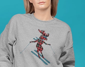 Sudadera de alce de esquí, regalo de amante del esquí, regalo de esquiador, regalo de amante de los alces, regalo para amante del esquí, sudadera de esquí de alces, regalo de alces, suéter de esquí