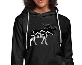 Sudadera ligera con capucha de alces y montañas, regalo para amantes de la naturaleza