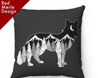 Funda de almohada de zorro y montaña, almohada decorativa de zorro, almohada de zorro y montaña, funda de almohada de naturaleza, funda de almohada de bosque, decoración de vivero de bosque