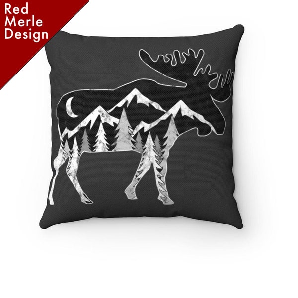 Moose Pillow Case, moose mountain pillow, wildlife pillow, nature lover pillow, forest pillow, moose cabin pillow, woodland nursery decor