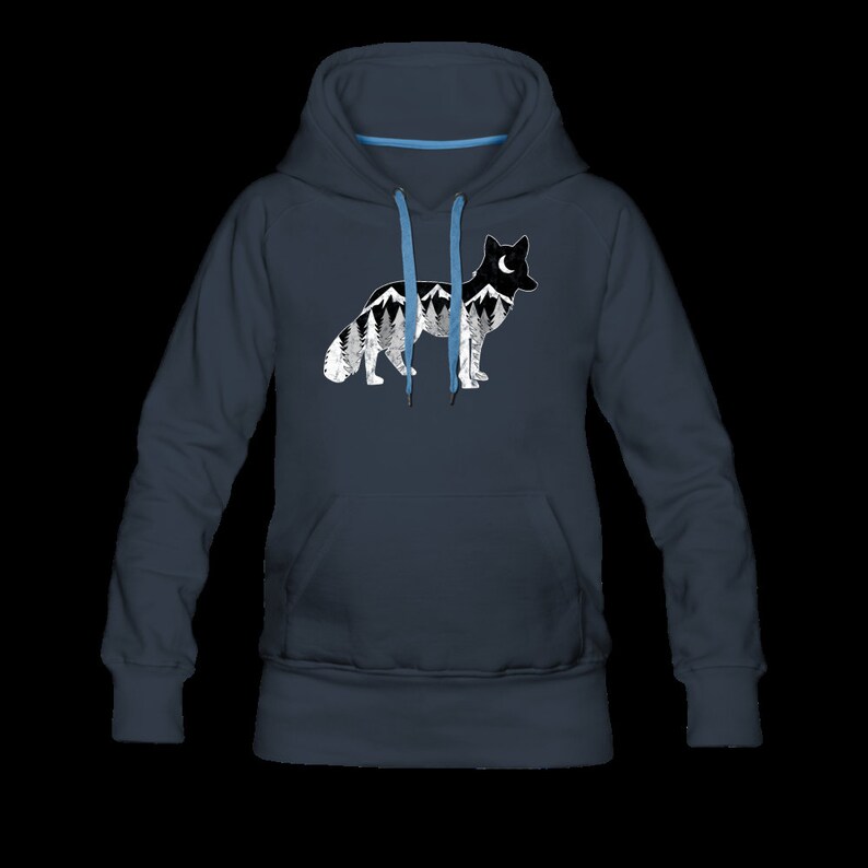 FOX WITH MOUNTAINS AND TREES | Women’s Hoodie - navy