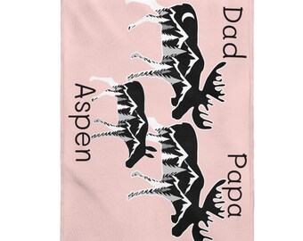 Manta de alce personalizada rosa, manta personalizada bebé, manta de bebé personalizada con nombre, nuevo regalo familiar, manta de guardería Woodland, regalo de guardería de alces