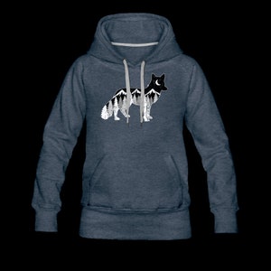 FOX WITH MOUNTAINS AND TREES | Women’s Hoodie - heather denim